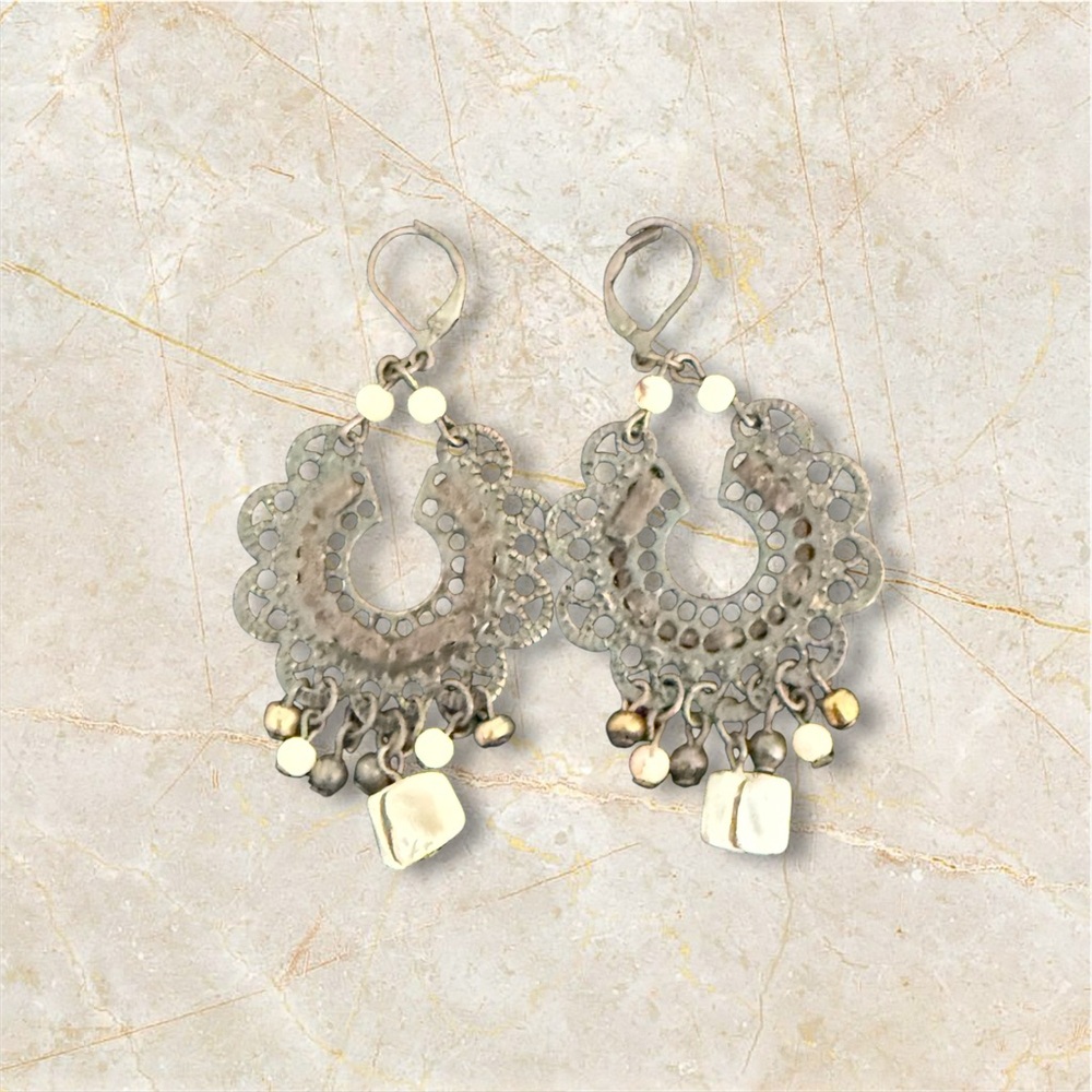 EUC!  UNIQUE SILVER AND GOLD HORSESHOE DANGLE  EARRINGS